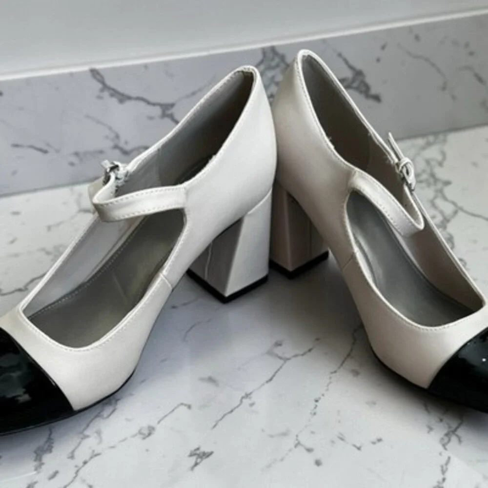 Worthington Women's Cream/Black Colorblock Mary Jane Round Toe Heels Size 9M